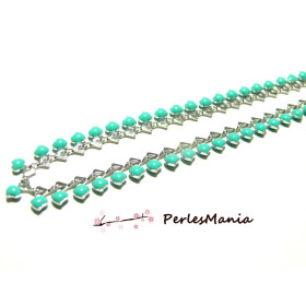 20 cm chaine mini coeur émaillée en métal argenté et émail Turquoise, DIY 