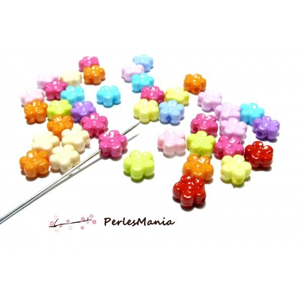 100 pendentifs Petites fleurs acrylique multicolores perles intercalaires 9mm HR807, DIY 
