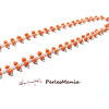 1m Chaine Laiton  ARGENT PLATINE et perles de verre ORANGE CORAIL DOUBLE rangée ref 151 