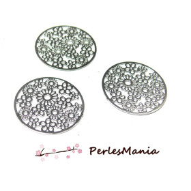4 Estampes  filigrane  MULTI FLEURS  ARGENT PLATINE de 20 mm, DIY 