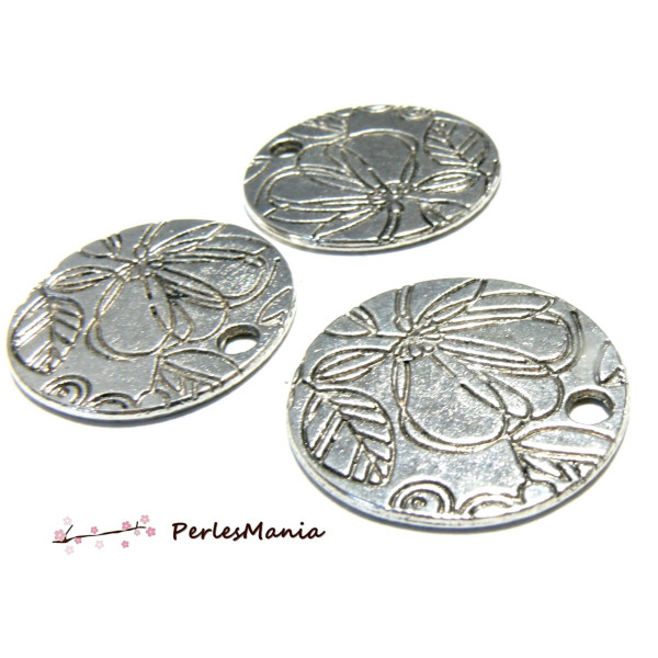 10 pendentifs medaille fleur Vieil Argent  2W1236, DIY 