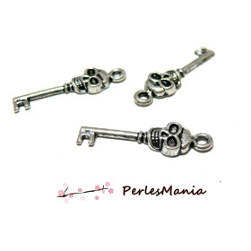 10 Pendentif  CLEFS TETE DE MORT 2B1250 Vieil ARGENT, DIY 