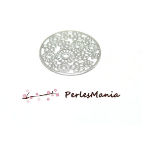 4 Estampes  filigrane  MULTI FLEURS  ARGENT VIF de 20 mm, DIY 