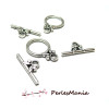Sets fermoirs, Toggle T FEUILLE, laiton finition Argent Antique