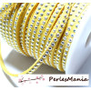 1 mètre de cordon de suédine strass cloutée argenté  aspect Daim une rangée facettée JAUNE H107 
