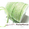 5m de cordon de suédine strass cloutée argent  aspect Daim une rangée facettée vert pastel H102 