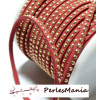 1 mètre de cordon de suédine strass cloutée Doré aspect Daim une rangée facettée ROUGE H213 