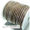 1m de cordon de suédine strass cloutée argent  aspect Daim une rangée facettée MARRON H105 