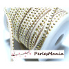 1 mètre de cordon de suédine strass cloutée DORE aspect Daim une rangée facettée BEIGE CLAIR H203 