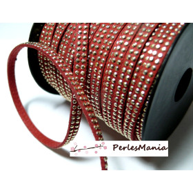 3m de cordon de suédine cloutée doré  aspect Daim double rangée facettée ROUGE P00409 