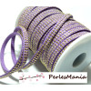 1m ruban cordon de suédine cloutée doré aspect Daim double rangée facettée Violet parme P00411 
