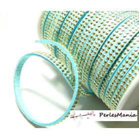 1m de cordon de suédine strass doré aspect Daim double rangée facettée Bleu Ciel P00401 