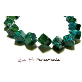 Lot 2 pieces perles CUBE DIAGONALE Chrysocolla bleu verte 12mm 