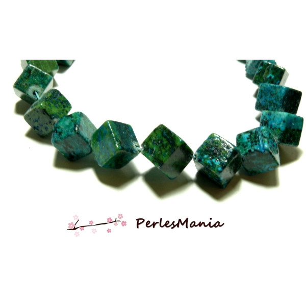 Lot 2 pieces perles CUBE DIAGONALE Chrysocolla bleu verte 12mm 