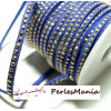 1 mètre de cordon de suédine strass cloutée DORE aspect Daim une rangée facettée BLEU NUIT H209 