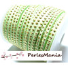 5 mètres de cordon de suédine strass cloutée doré  aspect Daim une rangée facettée Vert Anis H207 