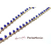 50 cm chaine Perles de rocaille  2mm BLEU  et chaine OR, DIY 