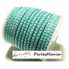 1 mètre de cordon de suédine strass  Argente aspect Daim une rangée  VERT Turquoise H114 