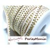 1 rouleau de 18 mètre de cordon de suédine strass cloutée DORE aspect Daim une rangée facettée BLANC H206 