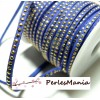 1 rouleau de 18 mètre de cordon de suédine strass cloutée DORE aspect Daim une rangée BLEU NUIT H209 