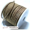 1 rouleau de 18 mètre de cordon de suédine strass  DORE aspect Daim une rangée  Marron H202 