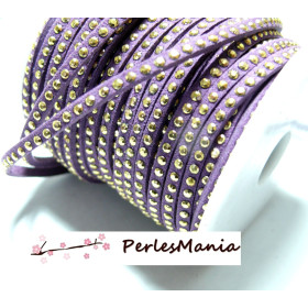 cordon de suédine strass cloutée dore aspect Daim une rangée facettée VIOLET H214 ( magnifique et très raffinée )