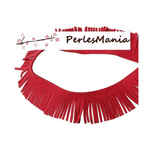 GALON FRANGE EN SUEDINE ROUGE CREATION POMPONS 30mm