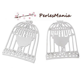 50 ESTAMPES FILIGRANE CAGE OISEAU ARGENT PLATINE EN ACIER INOXYDABLE S57602 