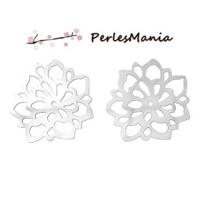 20 ESTAMPES RONDES FILIGRANE FLEURS 35mm  EN ACIER INOXYDABLE S66932 