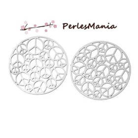 20 ESTAMPES CONNECTEURS FILIGRANE RONDES PEACE 25mm  S66940 