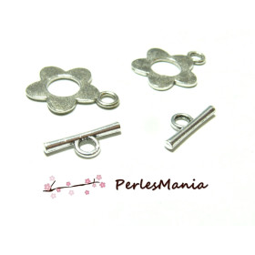 Sets de Fermoirs T-Toggle Fleur 16mm Vieil Argent – Métal DIY