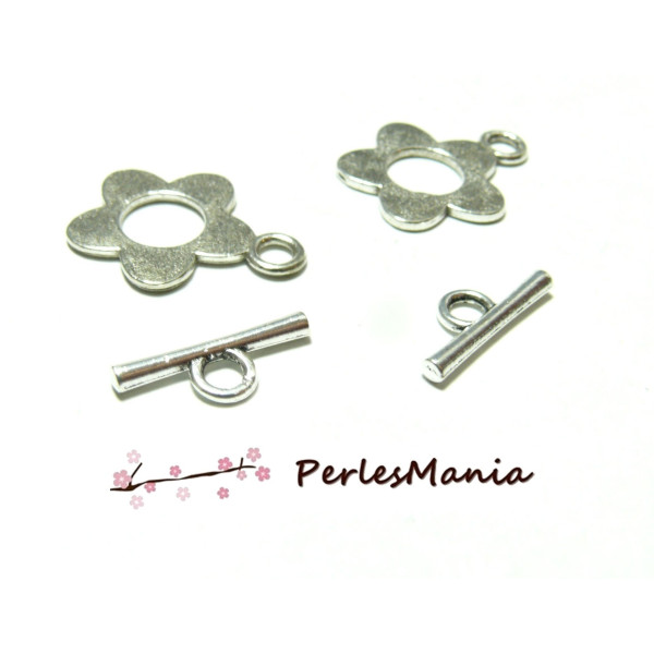 Sets de Fermoirs T-Toggle Fleur 16mm Vieil Argent – Métal DIY