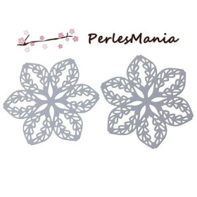 10 ESTAMPES GRANDE FLEUR 43mm ARGENT PLATINE EN ACIER INOXYDABLE S72711 