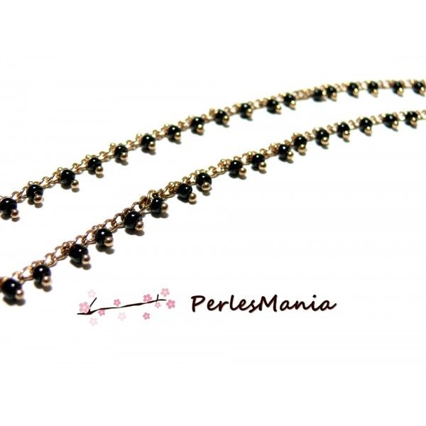 50 cm chaine Perles de rocaille  2mm NOIR et chaine OR, DIY 