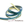 90cm de cordon plat  Simili Cuir Paillette sequins BLEU VERT 6mm ref7 