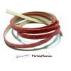 90cm de cordon plat  Simili Cuir Paillette sequins ROUGE 6mm ref12 