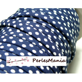 Ruban biais spaghetti  à pois Bleu marine et blanc 7mm 70480- 22