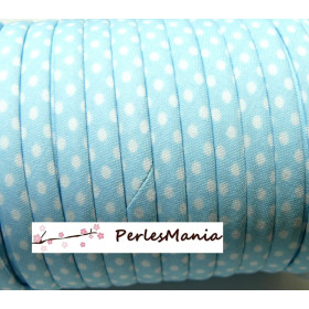 25m ruban biais spaghetti  à pois Bleu Ciel et blanc 7mm 70480-15
