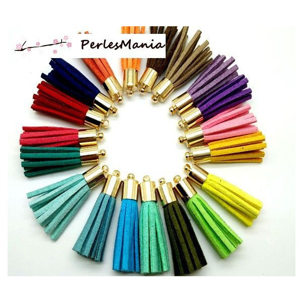 PAX 20 pompons breloque passementière LISSE 30mm suédine Multicolore DORE 
