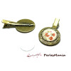 2 pièces: 1 support de barrette clip crocodile ROND FLEURI bronze ref37 et 1 cab en 20mm 