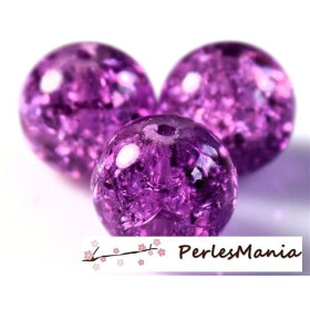 Perles RONDE en verre CRAQUELE 10mm VIOLET