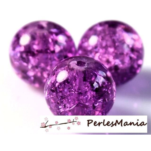 Perles RONDE en verre CRAQUELE 10mm VIOLET