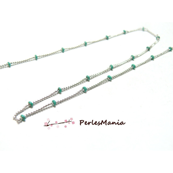 1m chaine fine EMAILLE BILLE VERTE Maille ARGENT PLATINE , DIY 