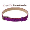 Lot de 10 bracelets simili cuir EFFET PAILLETTE ROSE FUSCHIA 22 cm, DIY 