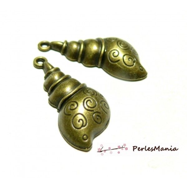 Apprêt pour bijoux: 4 pendentifs breloque bronze magnifique coquillage 2D1675 