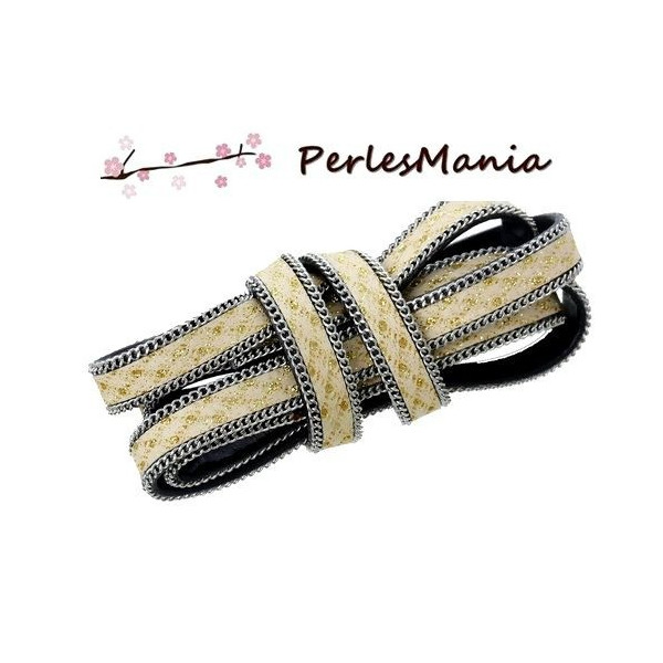 PAX 2 cordons d'environ 1m chacun avec chaine ARGENT simili Cuir DORE paillette 10mm S1163380 