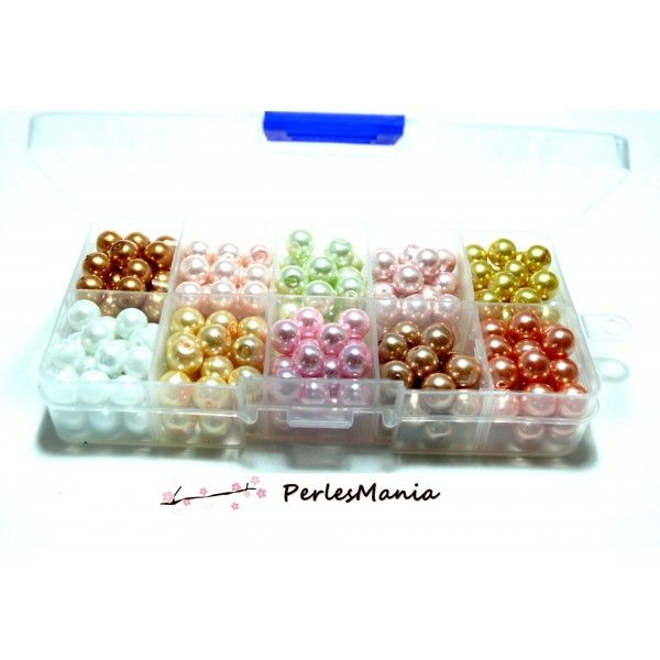 LES ESSENTIELS: 250 perles verre nacrées multicolores 8mm H11203B 
