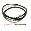 1 Collier Gros diametre 4mm NOIR TRESSE Simili cuir ref 265 