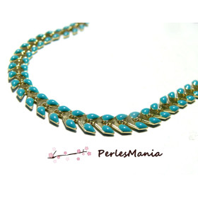 20cm chaine CHEVRON épi émaillée en métal DORE et émail BLEU CANARD ref 20 , DIY 