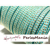 1m de cordon suédine cloutée DORE aspect Daim double rangée facettée TURQUOISE P401 DIY 
